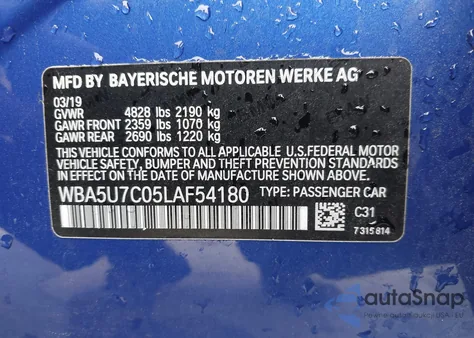 2020 BMW 3 Series M340I from USA, damaged, VIN WBA5U7C05LAF54180